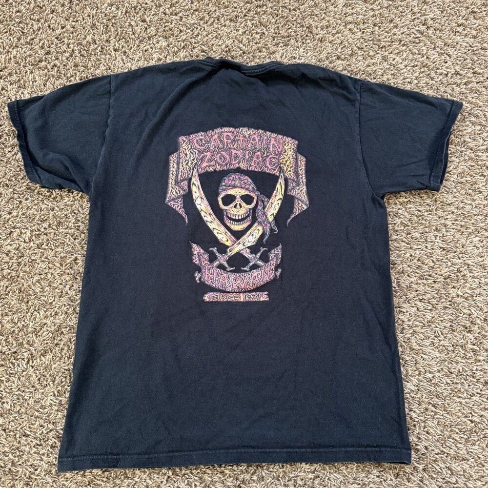 Vintage Captain Zodiac Hawaii Tee Black Skull Mens Medium Fruit Of The Loom - Picture 1 of 6